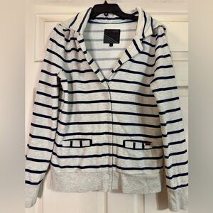 EUC Vans‎ Off The Wall Womans Twee Grey Blue Stripes Button Down Jacket Size L